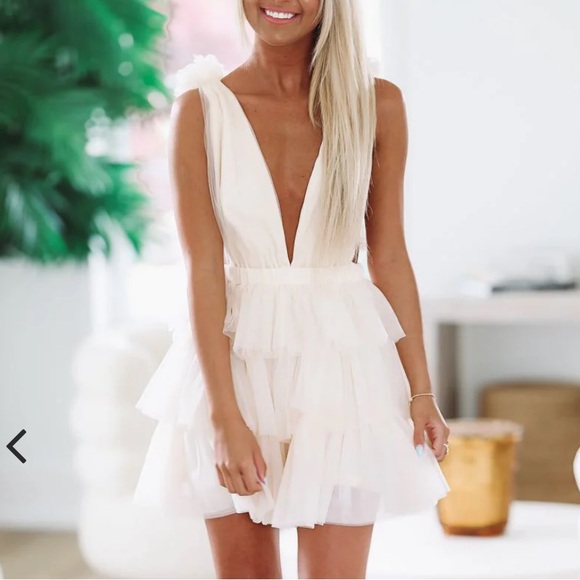 Cream Ruffled Mini Dress - Picture 1 of 10